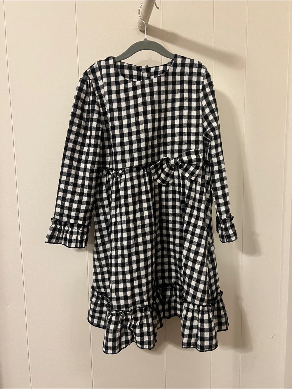 Girls Black and White Gingham Ruffle Dress